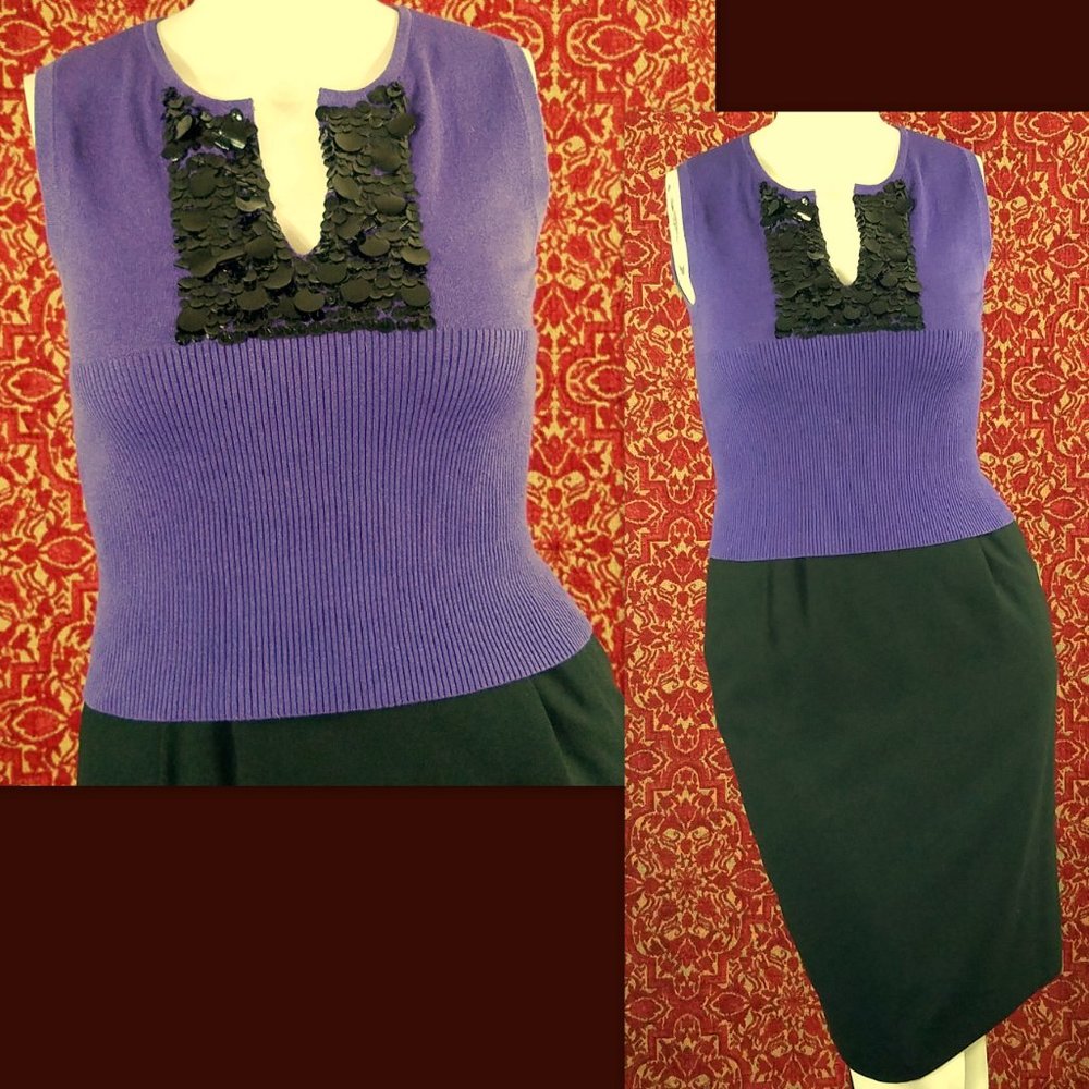 Q.U.E purple knit sleeveless blouse w/sequins M✨